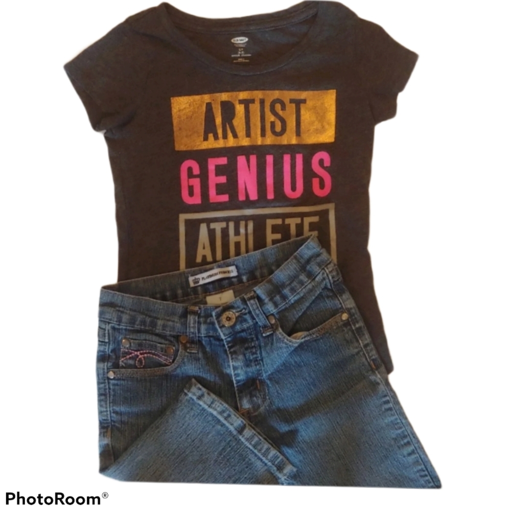 Girls outfit, Old Navy top and jean shorts